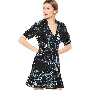 Parker Talisa Floral Flounce A-Line Dress Plus Size 14 Black V-Neck Short Sleeve